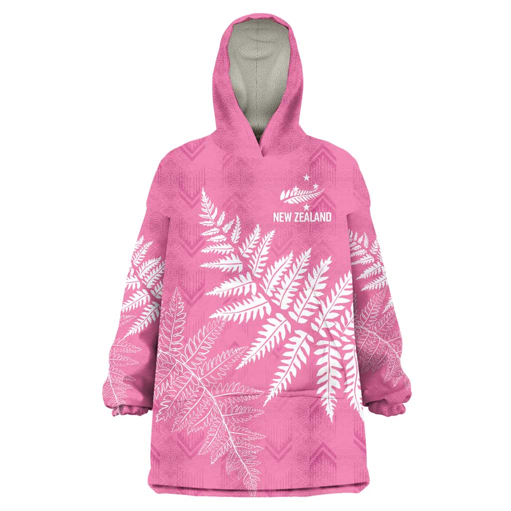 New Zealand Lawn Bowls Breast Cancer Personalized Wearable Blanket Hoodie Wrap-Around Silver Fern - Polynesian Pride