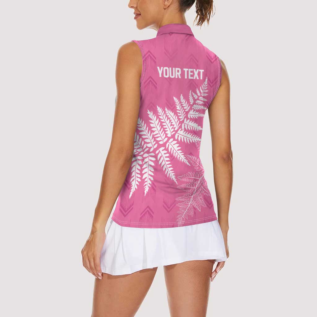 New Zealand Lawn Bowls Breast Cancer Personalized Women Sleeveless Polo Shirt Wrap-Around Silver Fern - Polynesian Pride