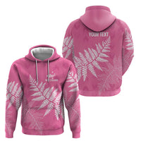 New Zealand Lawn Bowls Breast Cancer Personalized Zip Hoodie Wrap-Around Silver Fern - Polynesian Pride