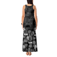 Aloha Vintage Quilt Tank Maxi Dress Hawaiian Seamless - Black LT7 - Polynesian Pride