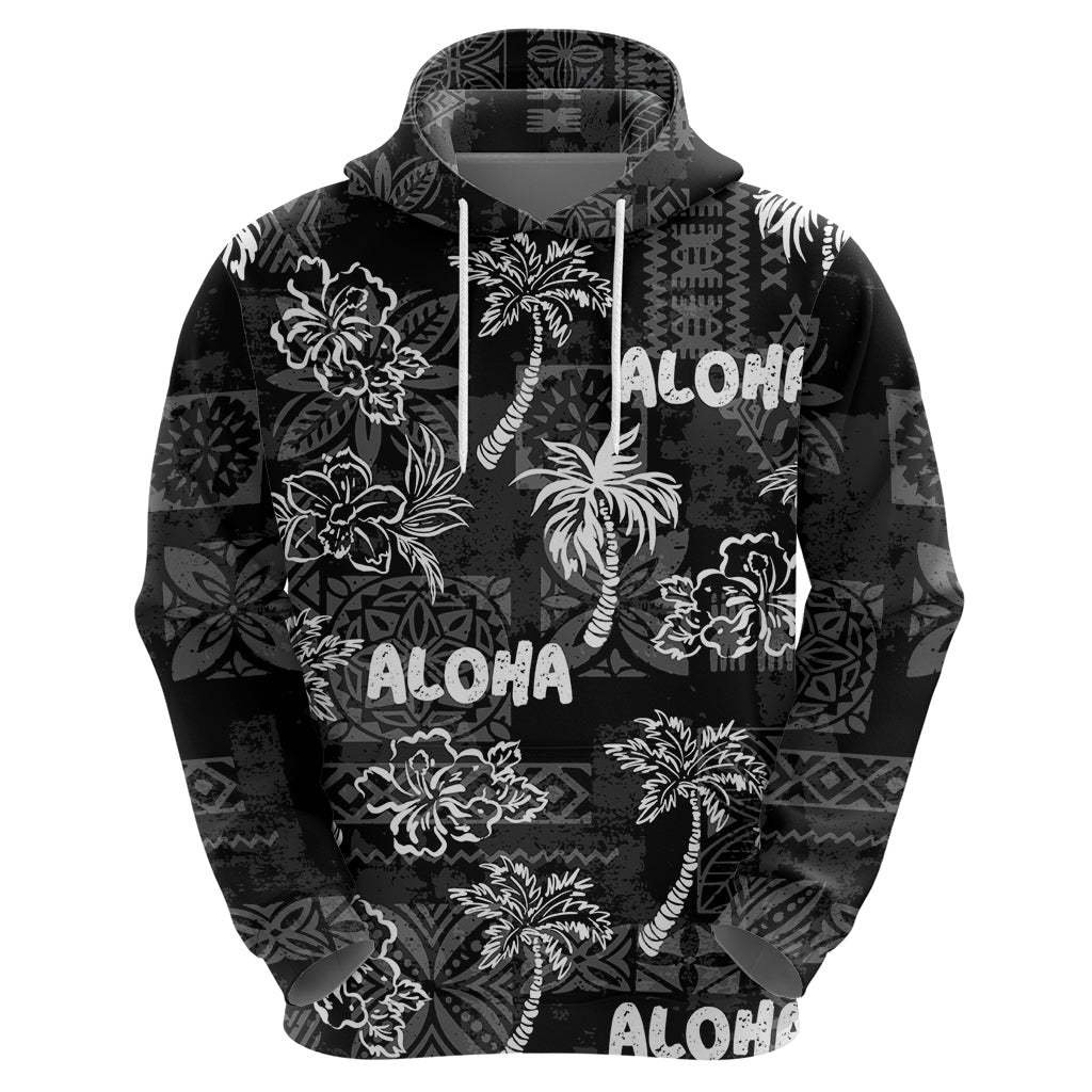 Aloha Vintage Quilt Zip Hoodie Hawaiian Seamless - Black LT7 - Polynesian Pride