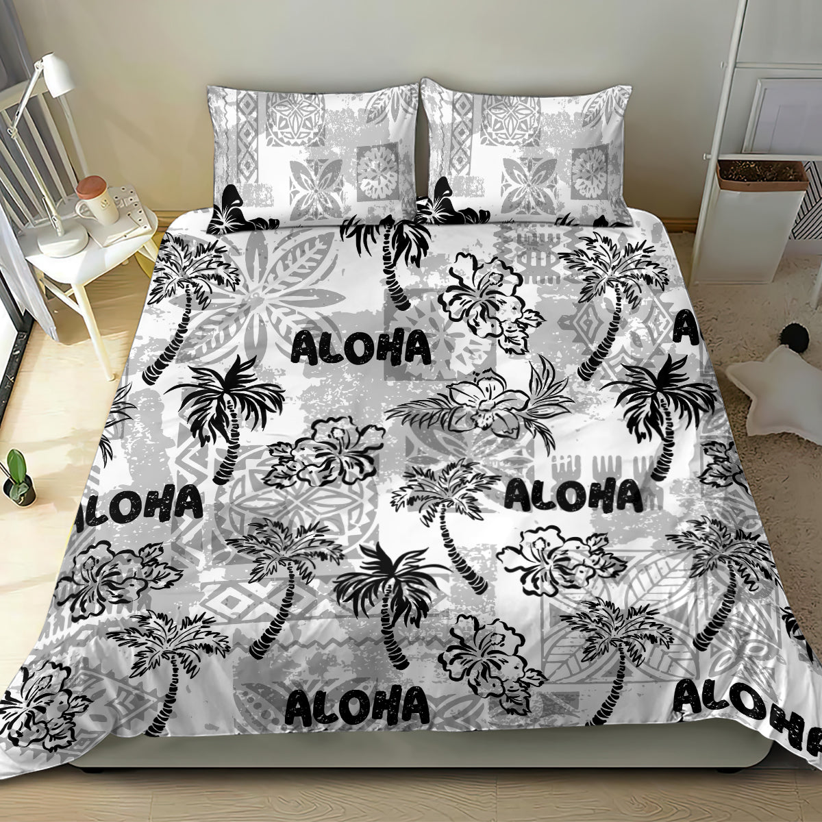 Aloha Vintage Quilt Bedding Set Hawaiian Seamless - White LT7 - Polynesian Pride