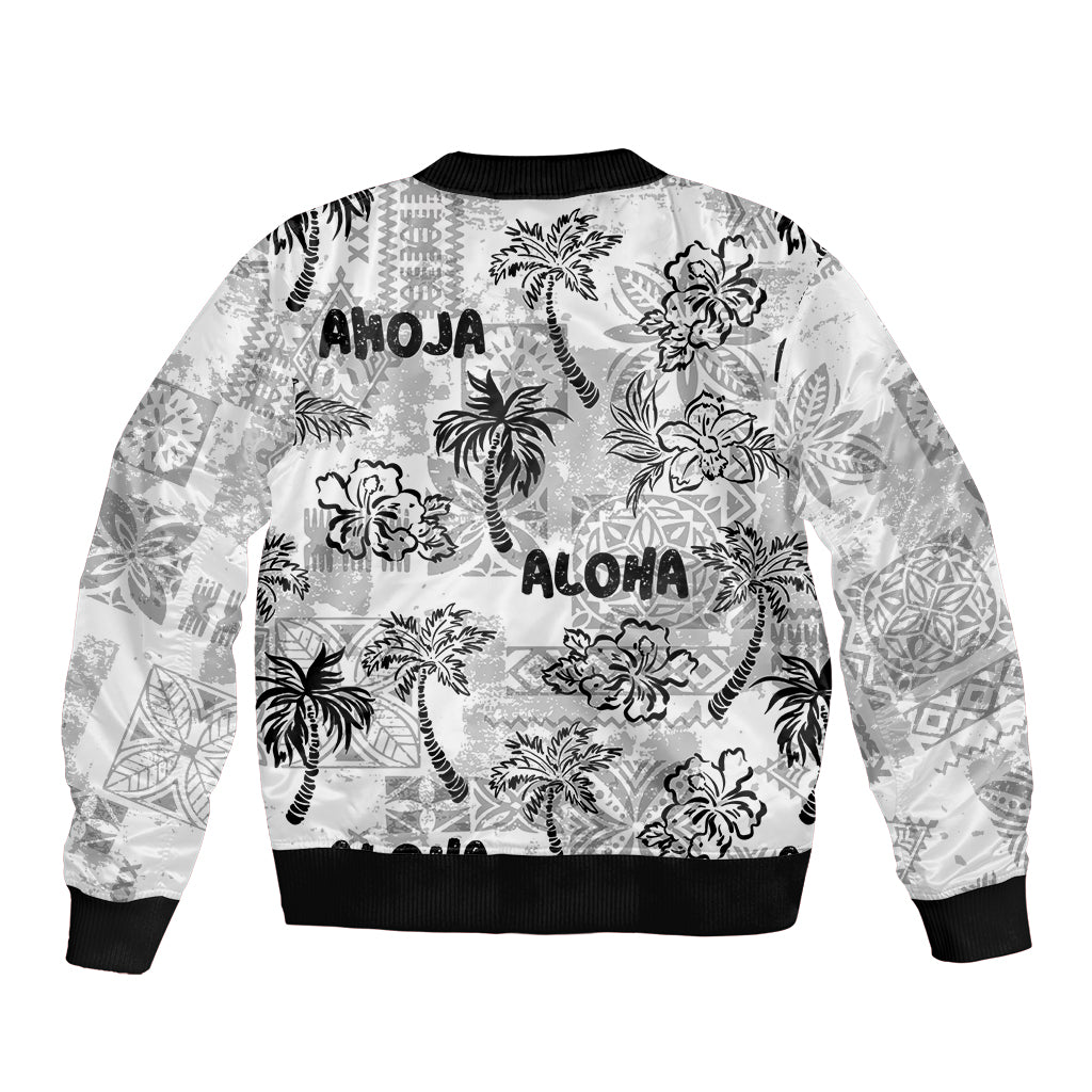 Aloha Vintage Quilt Bomber Jacket Hawaiian Seamless - White LT7 - Polynesian Pride