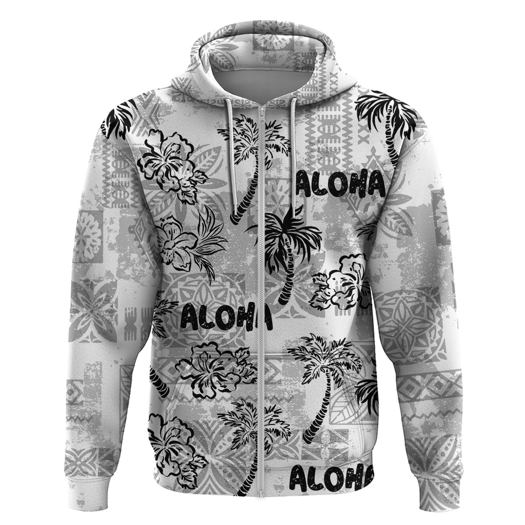 Aloha Vintage Quilt Hoodie Hawaiian Seamless - White LT7 Zip Hoodie White - Polynesian Pride