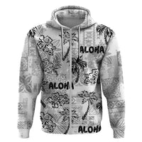 Aloha Vintage Quilt Hoodie Hawaiian Seamless - White LT7 Zip Hoodie White - Polynesian Pride