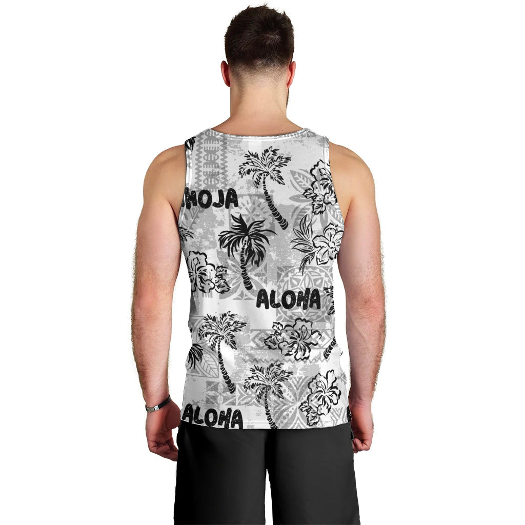 Aloha Vintage Quilt Men Tank Top Hawaiian Seamless - White LT7 - Polynesian Pride