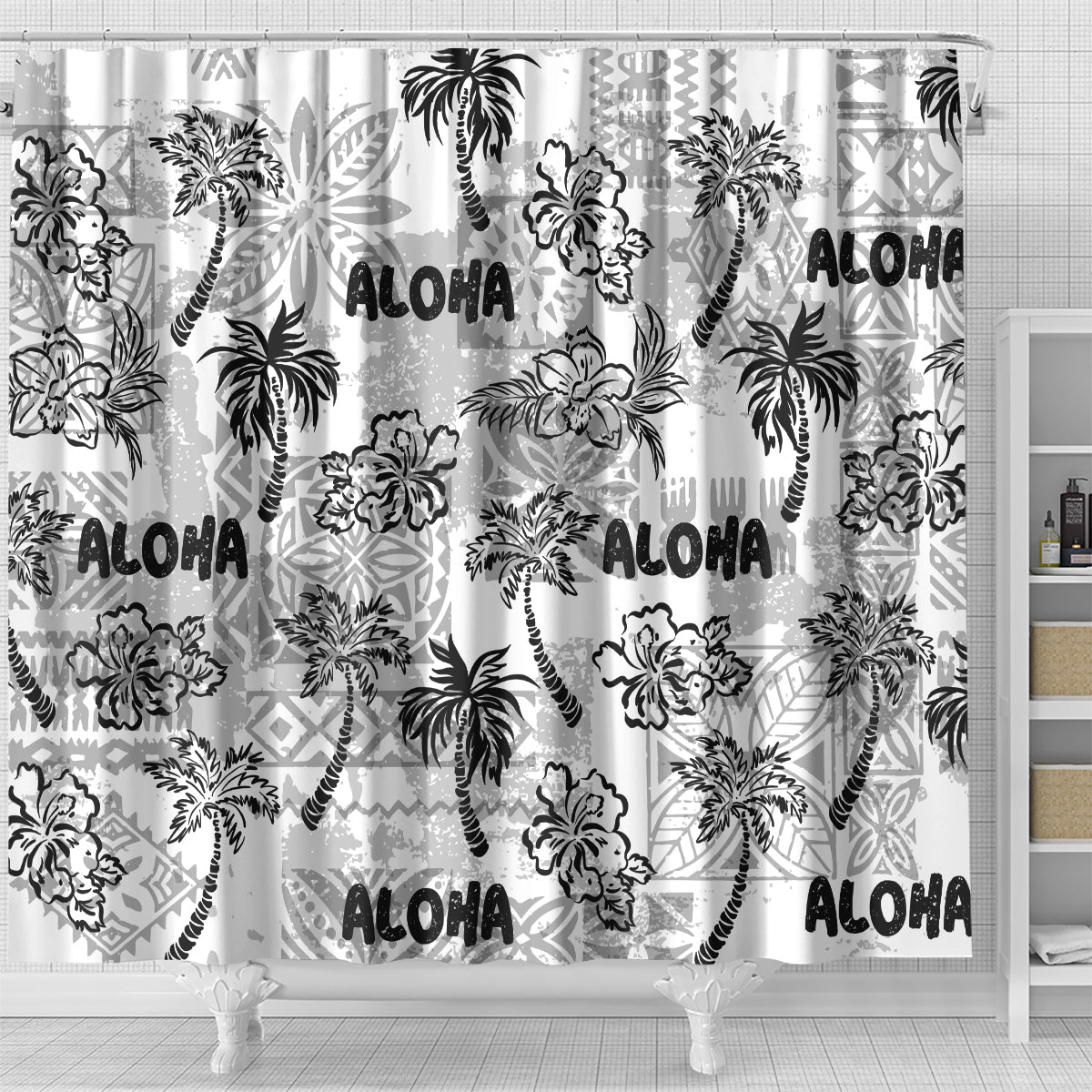 Aloha Vintage Quilt Shower Curtain Hawaiian Seamless - White LT7 - Polynesian Pride