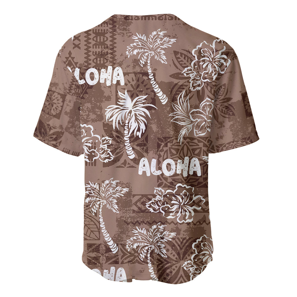 Aloha Vintage Quilt Baseball Jersey Hawaiian Seamless - Brown LT7 - Polynesian Pride