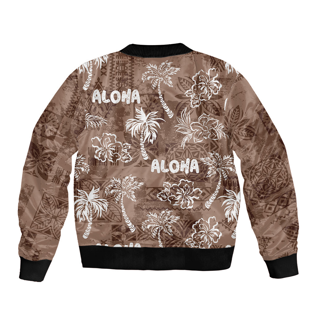 Aloha Vintage Quilt Bomber Jacket Hawaiian Seamless - Brown LT7 - Polynesian Pride