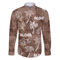 Aloha Vintage Quilt Family Matching Puletasi Dress and Hawaiian Shirt Hawaiian Seamless - Brown LT7 Dad's Shirt - Long Sleeve Brown - Polynesian Pride