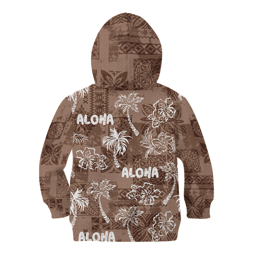 Aloha Vintage Quilt Kid Hoodie Hawaiian Seamless - Brown LT7 - Polynesian Pride