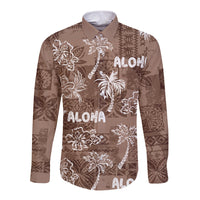 Aloha Vintage Quilt Long Sleeve Button Shirt Hawaiian Seamless - Brown LT7 Unisex Brown - Polynesian Pride