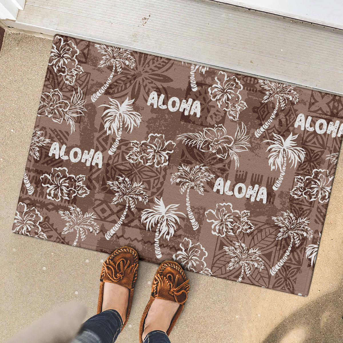 Aloha Vintage Quilt Rubber Doormat Hawaiian Seamless - Brown LT7 - Polynesian Pride