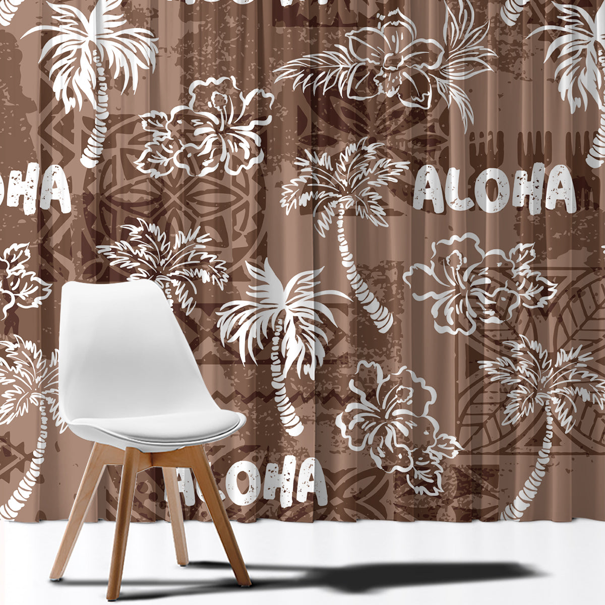 Aloha Vintage Quilt Window Curtain Hawaiian Seamless - Brown LT7 - Polynesian Pride