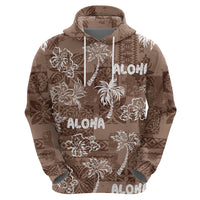 Aloha Vintage Quilt Zip Hoodie Hawaiian Seamless - Brown LT7 - Polynesian Pride