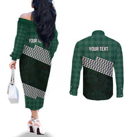 Rainbow Warriors Hawaii Personalized Palaka Couples Matching Off The Shoulder Long Sleeve Dress and Long Sleeve Button Shirt LT7 - Polynesian Pride