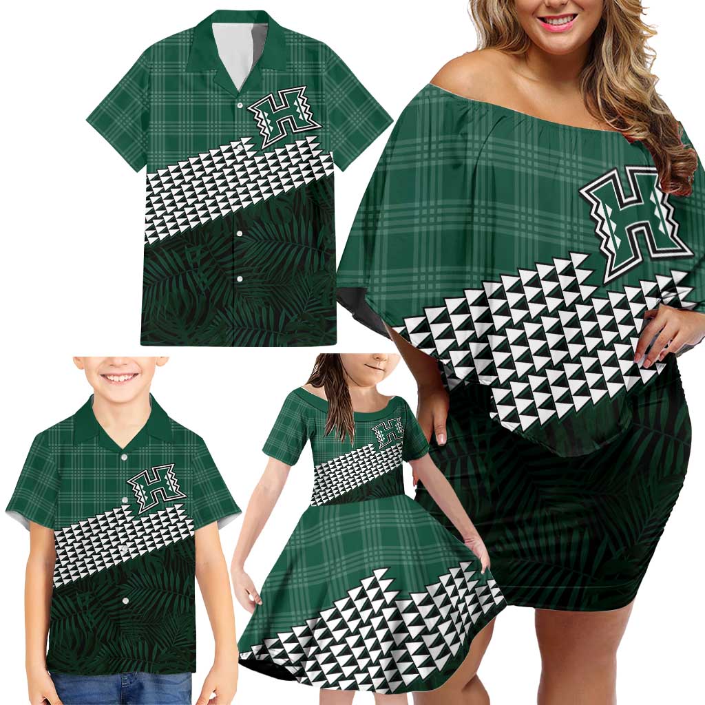 Rainbow Warriors Hawaii Personalized Palaka Family Matching Off Shoulder Short Dress and Hawaiian Shirt - Polynesian Pride