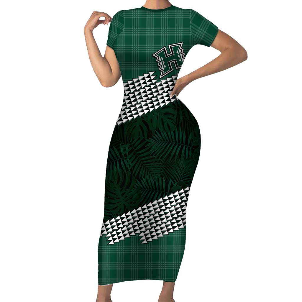 Rainbow Warriors Hawaii Personalized Palaka Short Sleeve Bodycon Dress - Polynesian Pride