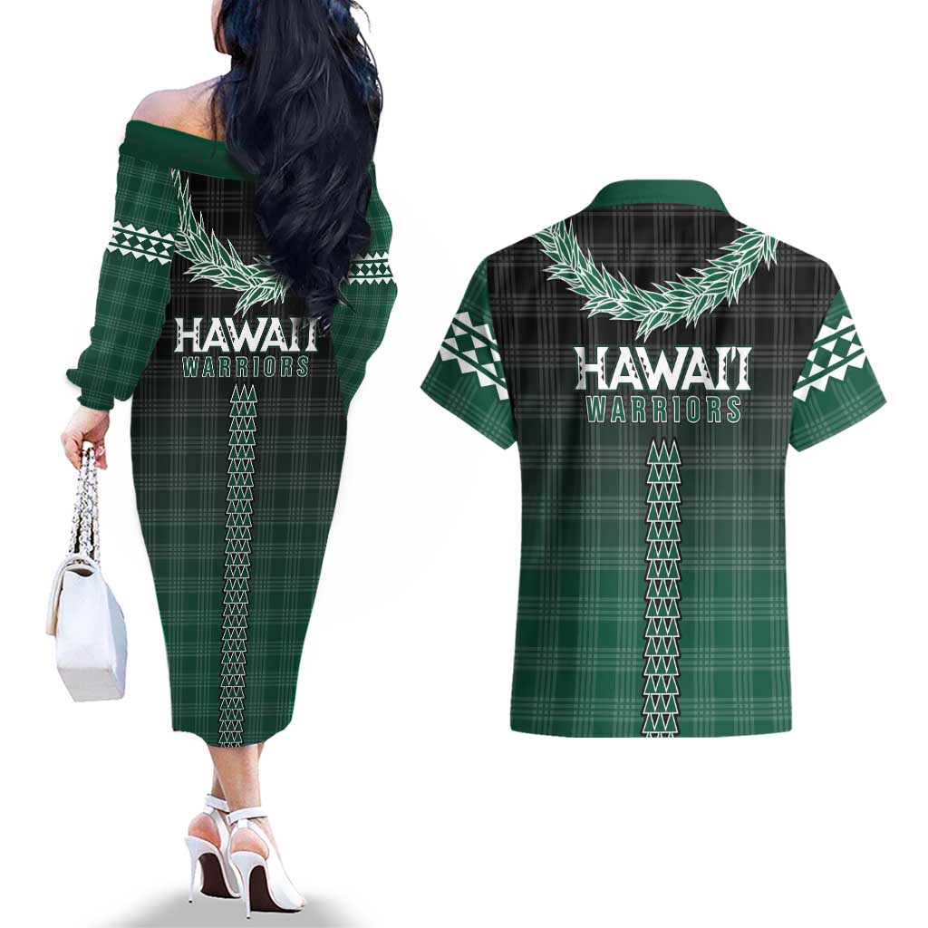 Rainbow Warriors Hawaii Palaka Couples Matching Off The Shoulder Long Sleeve Dress and Hawaiian Shirt Maile Lei LT7 - Polynesian Pride