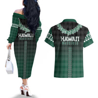 Rainbow Warriors Hawaii Palaka Couples Matching Off The Shoulder Long Sleeve Dress and Hawaiian Shirt Maile Lei LT7 - Polynesian Pride