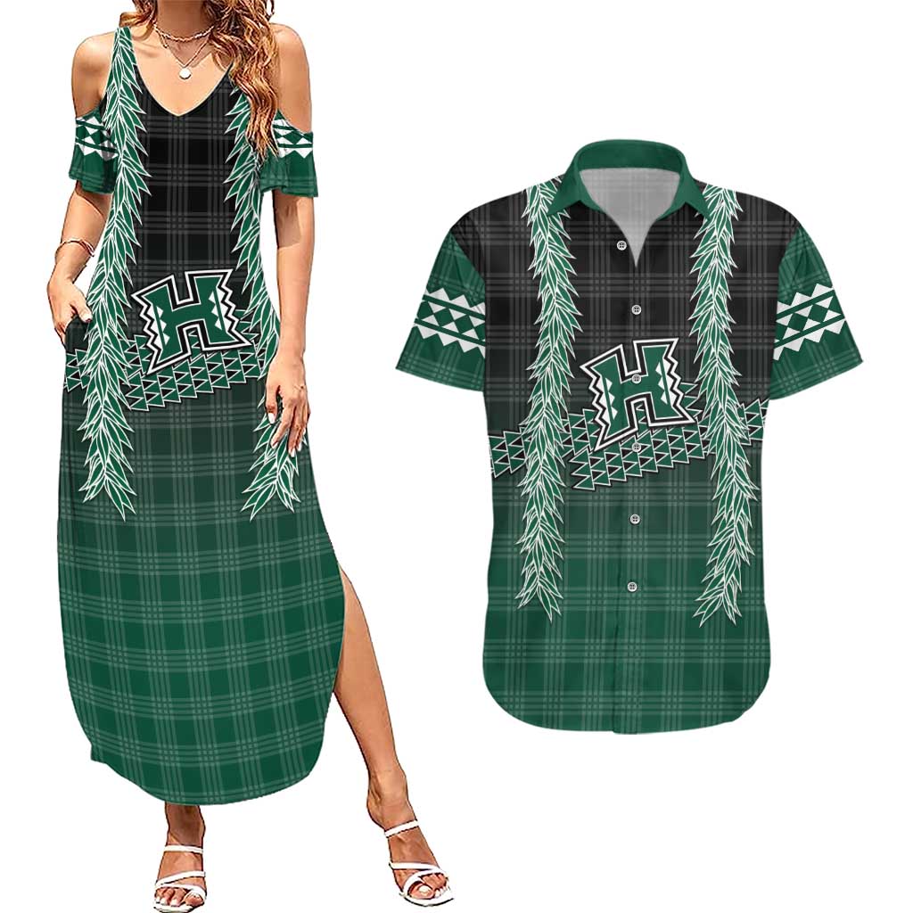 Rainbow Warriors Hawaii Palaka Couples Matching Summer Maxi Dress and Hawaiian Shirt Maile Lei - Polynesian Pride