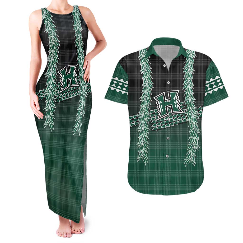 Rainbow Warriors Hawaii Palaka Couples Matching Tank Maxi Dress and Hawaiian Shirt Maile Lei - Polynesian Pride