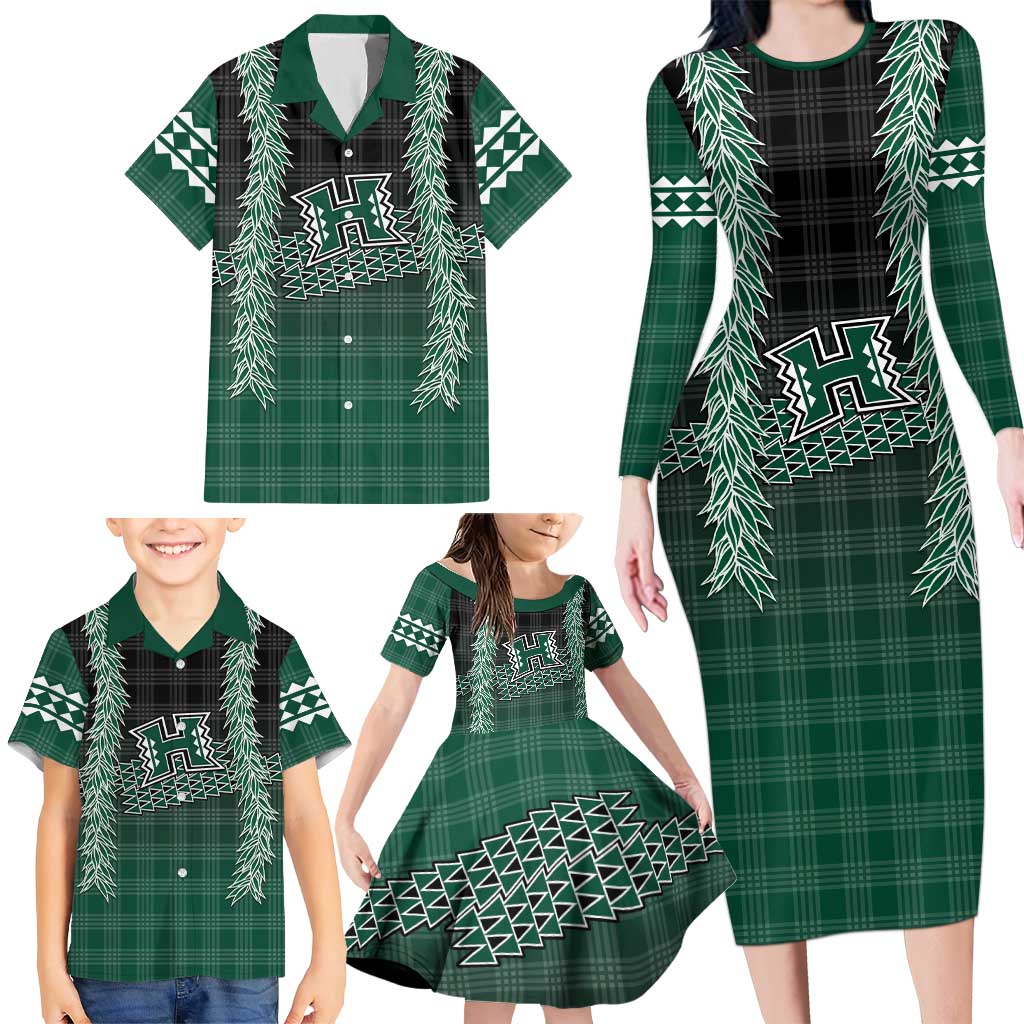 Rainbow Warriors Hawaii Palaka Family Matching Long Sleeve Bodycon Dress and Hawaiian Shirt Maile Lei - Polynesian Pride