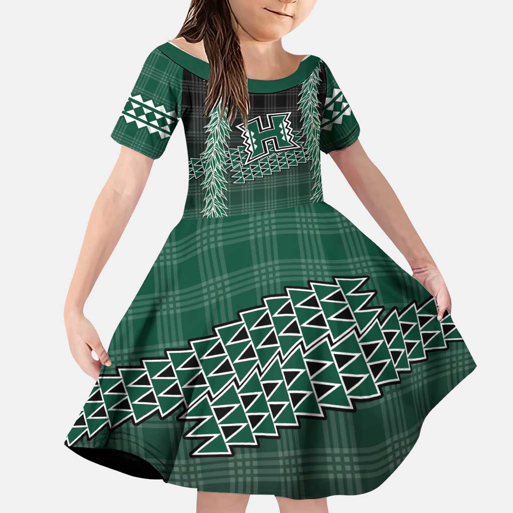 Rainbow Warriors Hawaii Palaka Family Matching Off The Shoulder Long Sleeve Dress and Hawaiian Shirt Maile Lei - Polynesian Pride