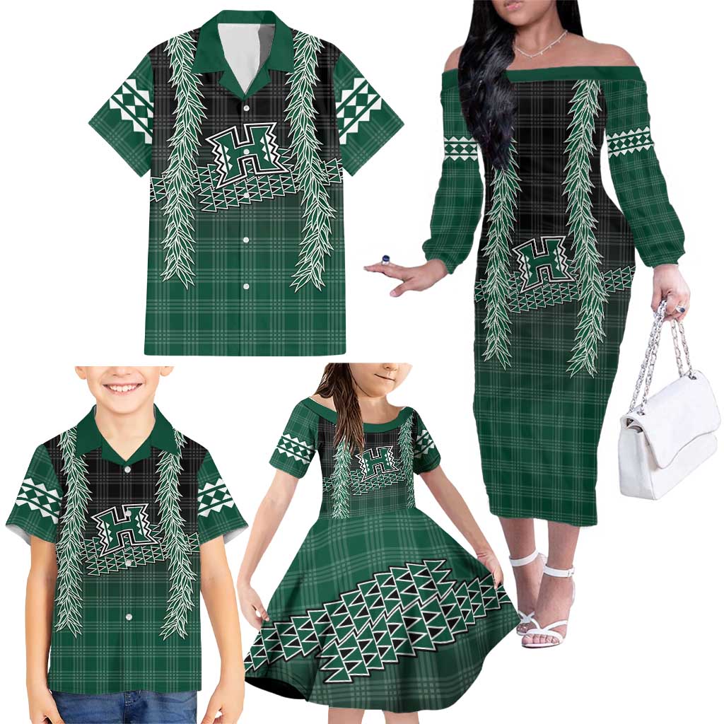 Rainbow Warriors Hawaii Palaka Family Matching Off The Shoulder Long Sleeve Dress and Hawaiian Shirt Maile Lei - Polynesian Pride
