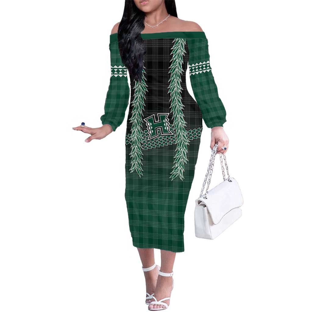 Rainbow Warriors Hawaii Palaka Family Matching Off The Shoulder Long Sleeve Dress and Hawaiian Shirt Maile Lei - Polynesian Pride