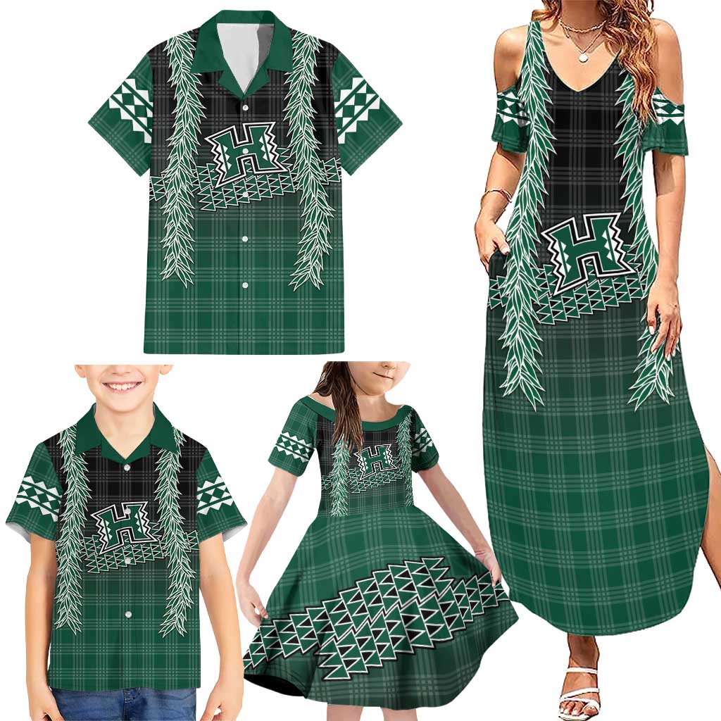 Rainbow Warriors Hawaii Palaka Family Matching Summer Maxi Dress and Hawaiian Shirt Maile Lei - Polynesian Pride