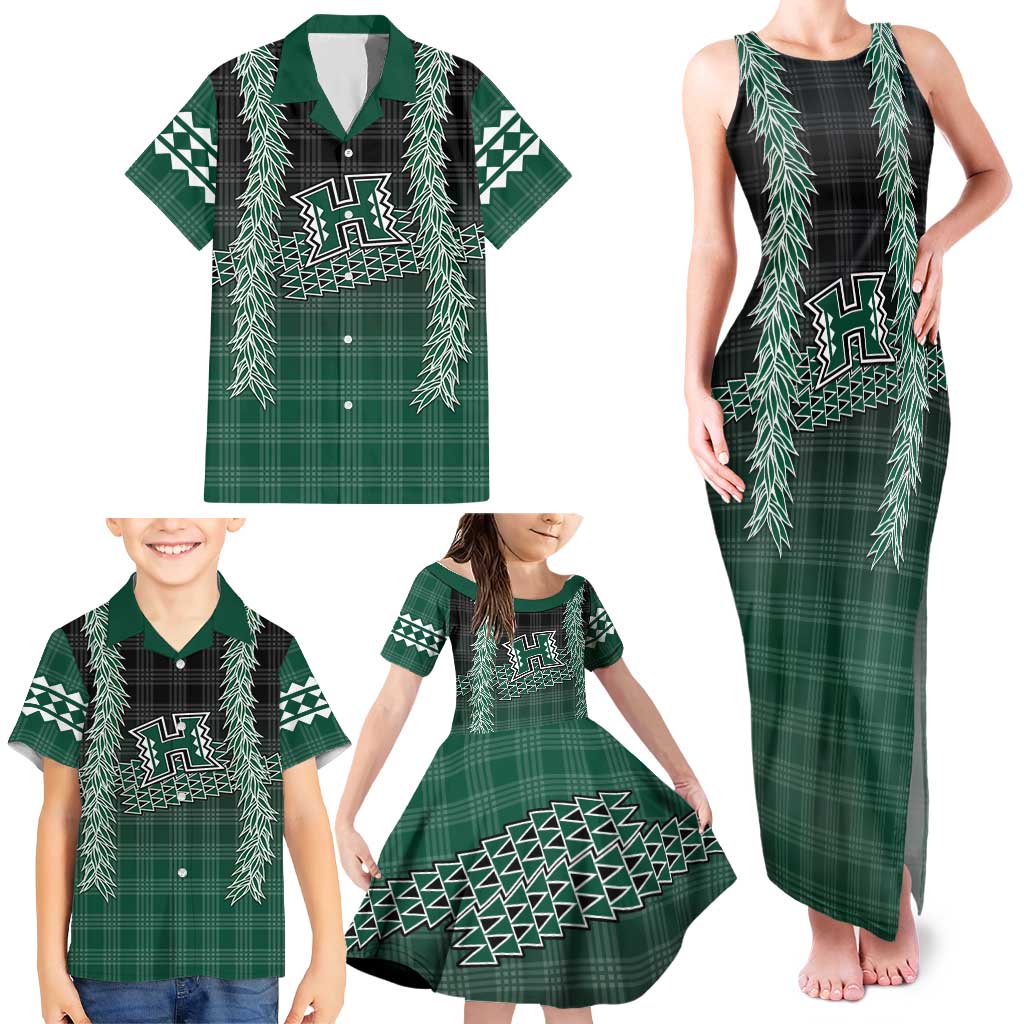 Rainbow Warriors Hawaii Palaka Family Matching Tank Maxi Dress and Hawaiian Shirt Maile Lei - Polynesian Pride