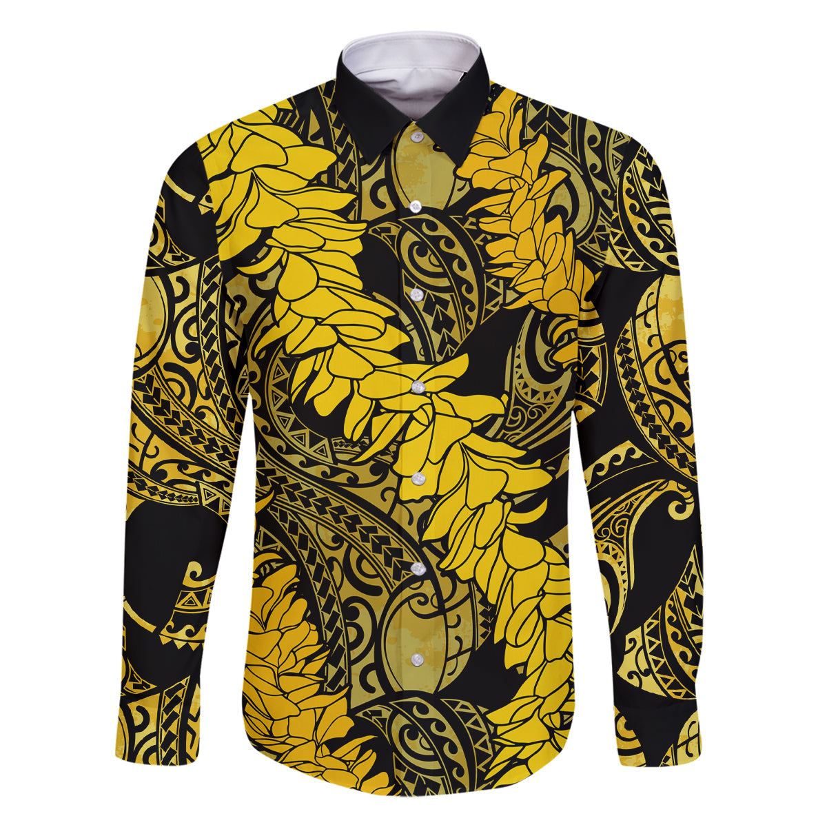 Hawaii Oahu Ilima Lei Family Matching Mermaid Dress and Hawaiian Shirt LT7 Dad's Shirt - Long Sleeve Yellow - Polynesian Pride