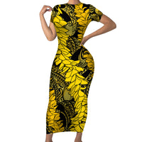 Hawaii Oahu Ilima Lei Short Sleeve Bodycon Dress LT7 Long Dress Yellow - Polynesian Pride