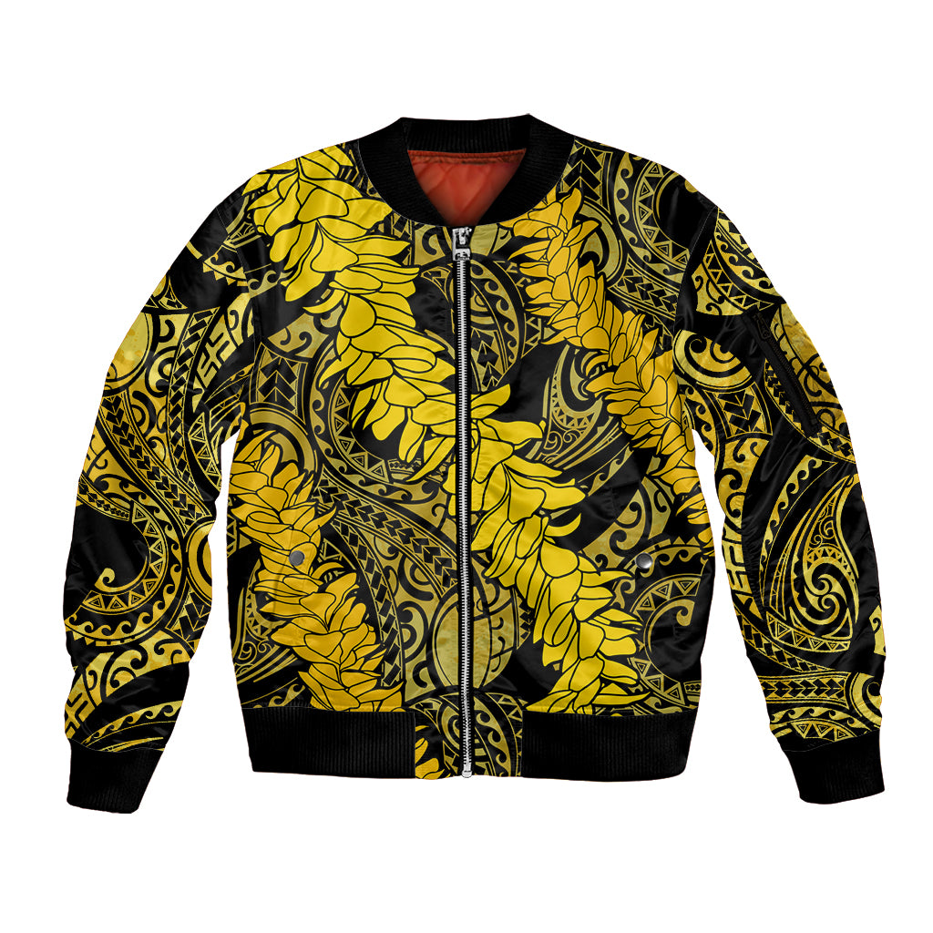 Hawaii Oahu Ilima Lei Sleeve Zip Bomber Jacket LT7 Unisex Yellow - Polynesian Pride