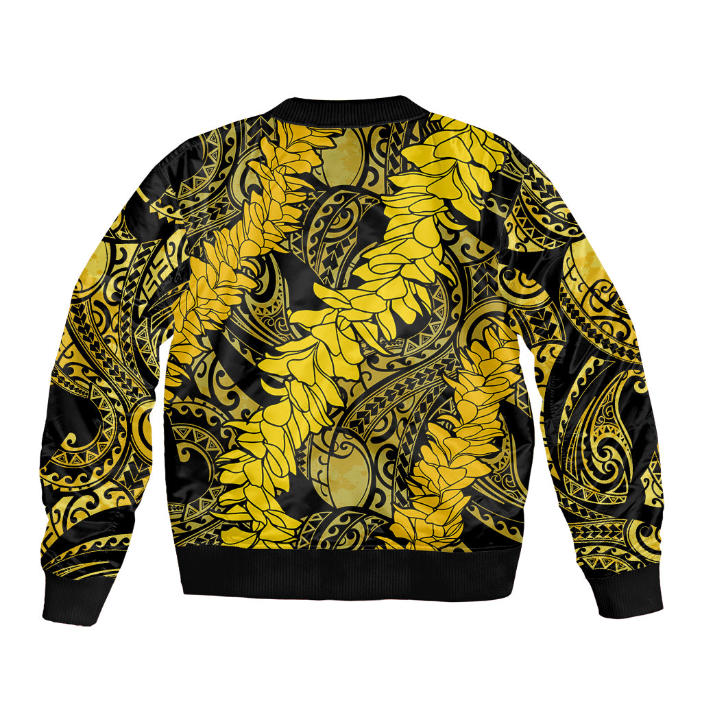 Hawaii Oahu Ilima Lei Sleeve Zip Bomber Jacket LT7 - Polynesian Pride