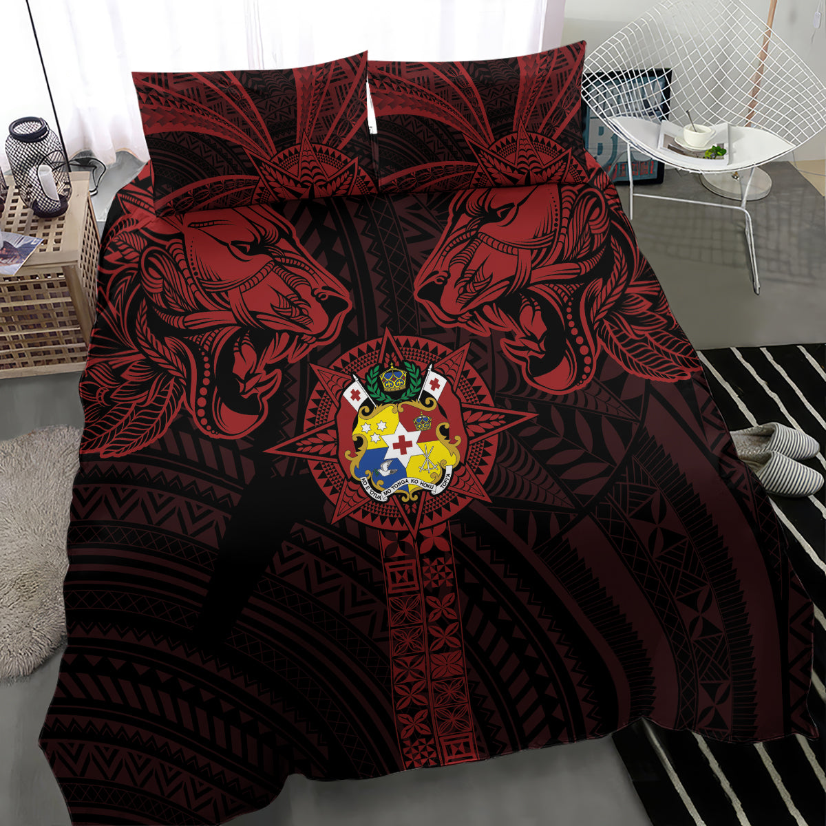 Tonga Independence Day Bedding Set Tongatapu Lion Ngatu Motifs Black Ver. LT7 - Polynesian Pride