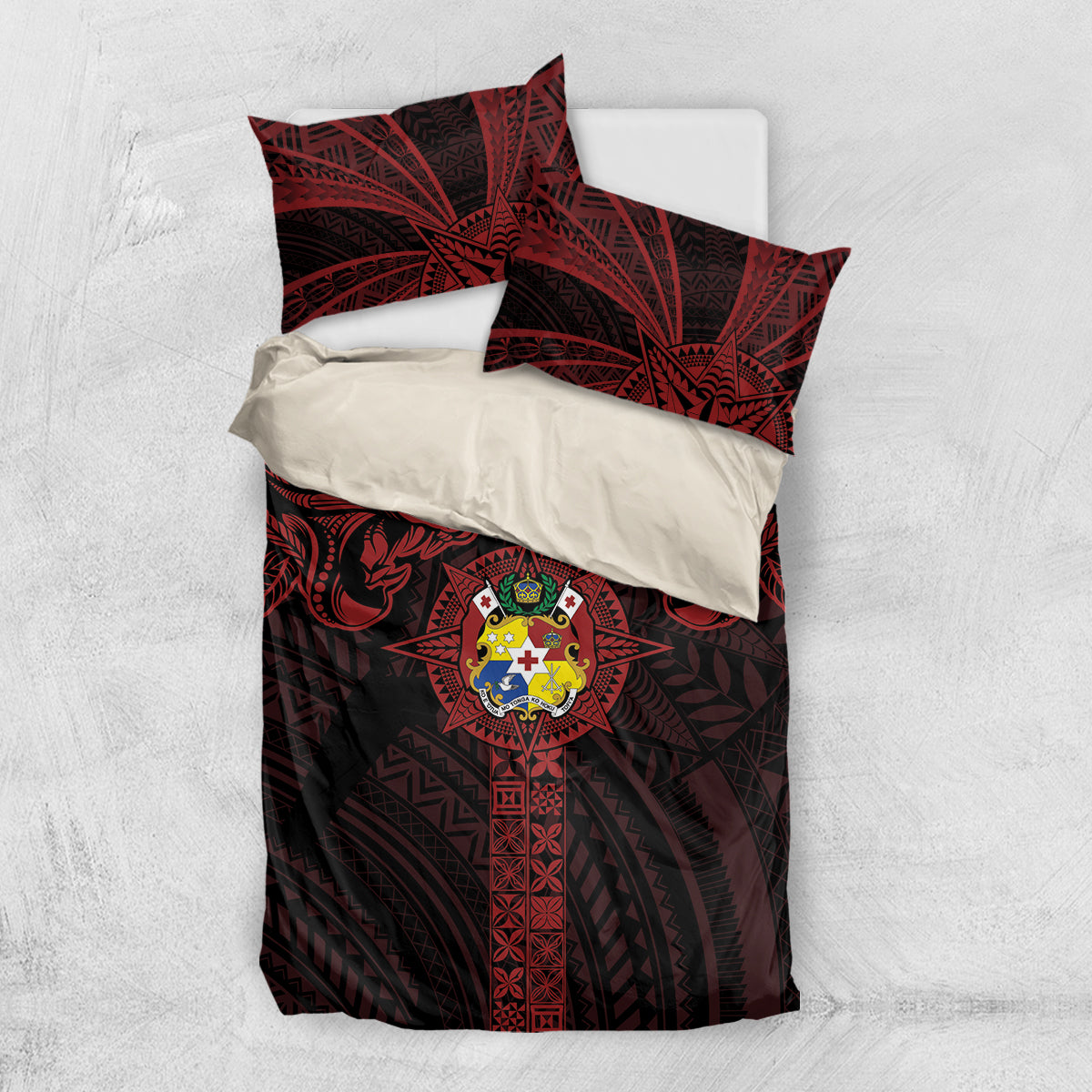 Tonga Independence Day Bedding Set Tongatapu Lion Ngatu Motifs Black Ver. LT7 US Twin 172cm x 218cm Black - Polynesian Pride