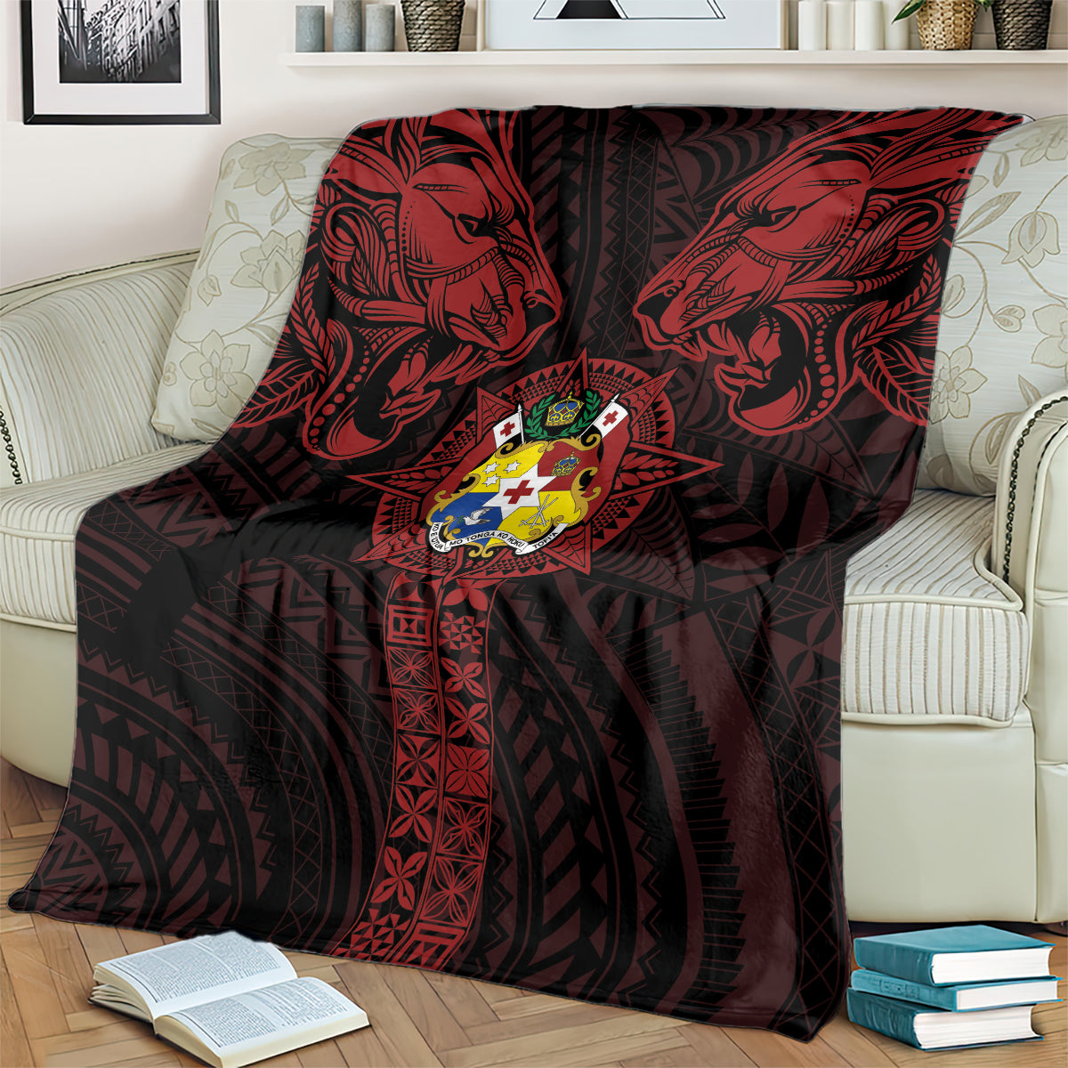 Tonga Independence Day Blanket Tongatapu Lion Ngatu Motifs Black Ver.