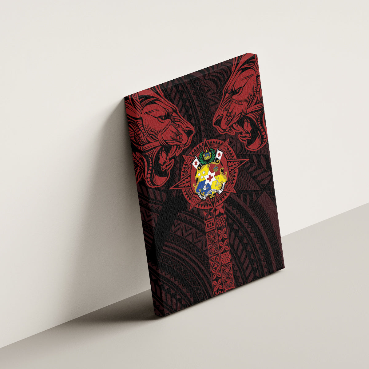 Tonga Independence Day Canvas Wall Art Tongatapu Lion Ngatu Motifs Black Ver.