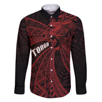 Tonga Independence Day Family Matching Long Sleeve Bodycon Dress and Hawaiian Shirt Tongatapu Lion Ngatu Motifs Black Ver.