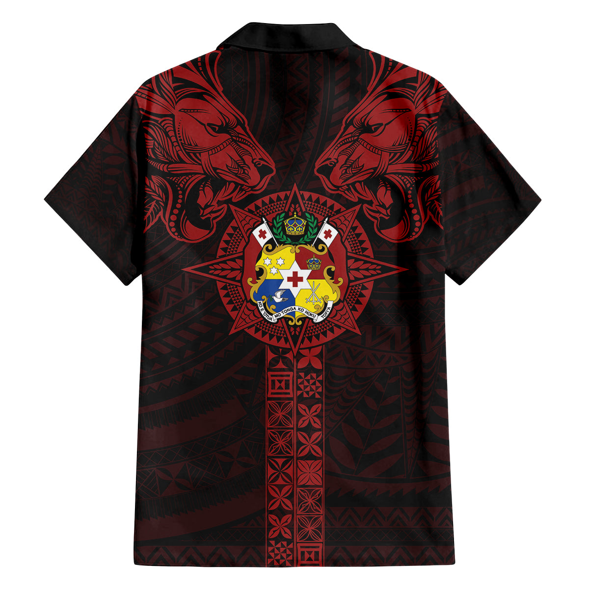 Tonga Independence Day Family Matching Tank Maxi Dress and Hawaiian Shirt Tongatapu Lion Ngatu Motifs Black Ver.