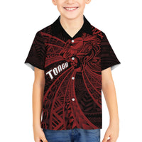 Tonga Independence Day Family Matching Tank Maxi Dress and Hawaiian Shirt Tongatapu Lion Ngatu Motifs Black Ver.