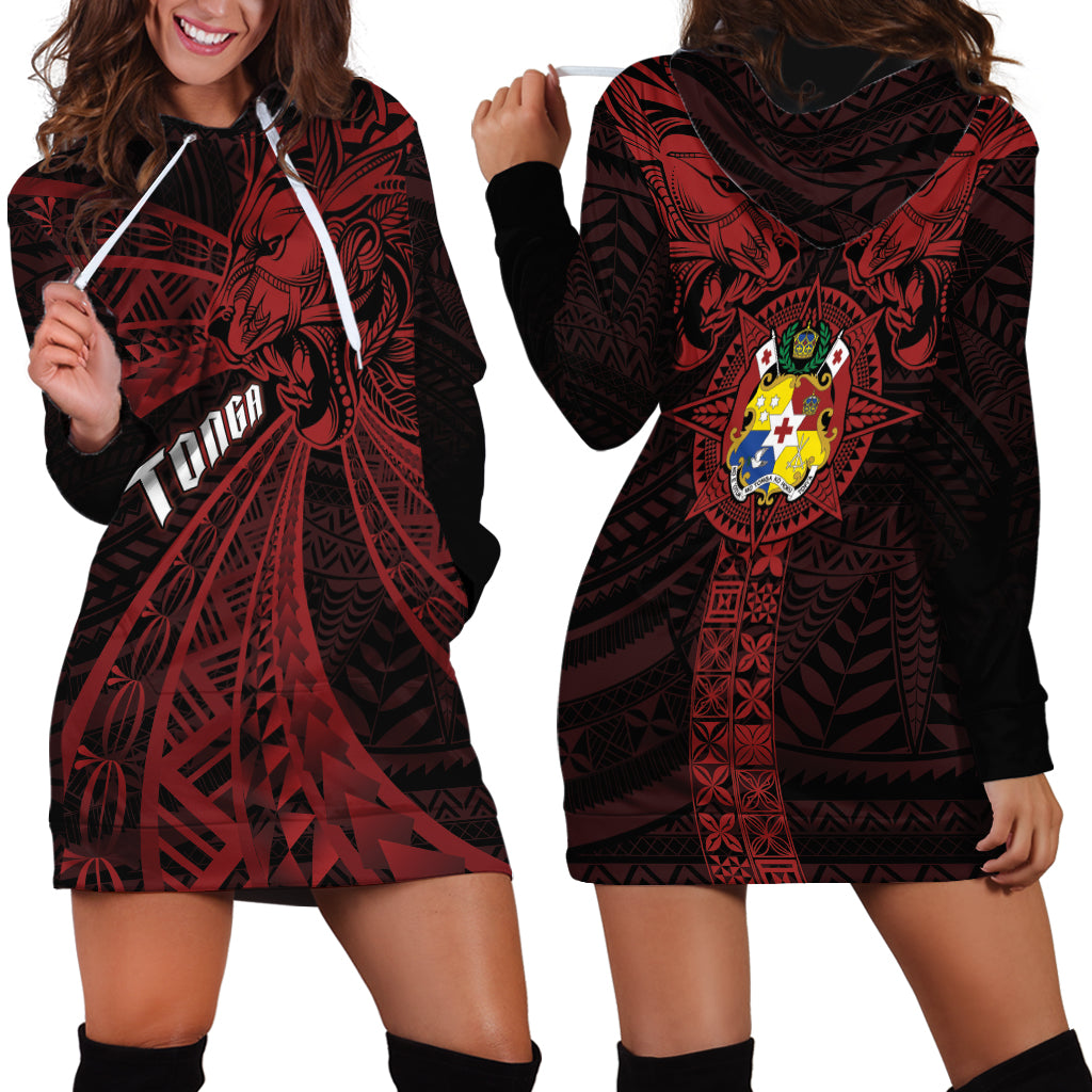 Tonga Independence Day Hoodie Dress Tongatapu Lion Ngatu Motifs Black Ver.