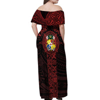 Tonga Independence Day Off Shoulder Maxi Dress Tongatapu Lion Ngatu Motifs Black Ver.