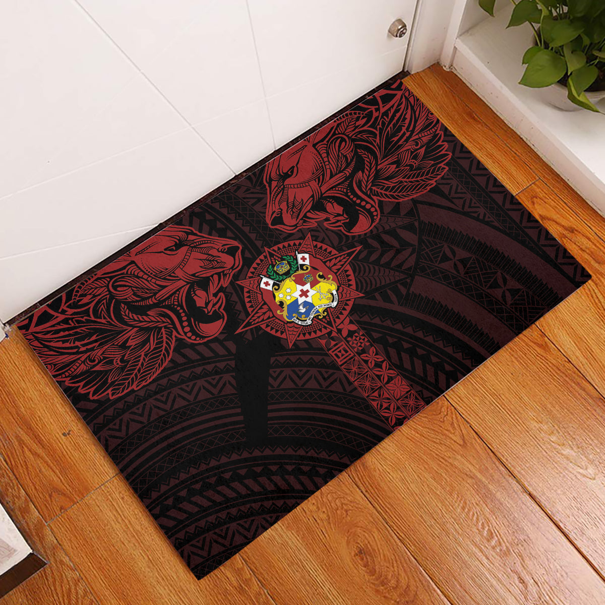 Tonga Independence Day Rubber Doormat Tongatapu Lion Ngatu Motifs Black Ver. LT7 Black - Polynesian Pride