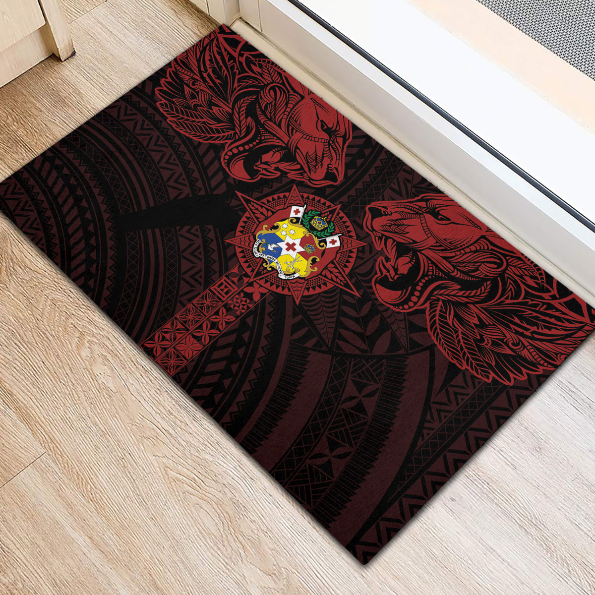 Tonga Independence Day Rubber Doormat Tongatapu Lion Ngatu Motifs Black Ver. LT7 - Polynesian Pride