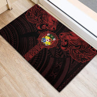 Tonga Independence Day Rubber Doormat Tongatapu Lion Ngatu Motifs Black Ver. LT7 - Polynesian Pride