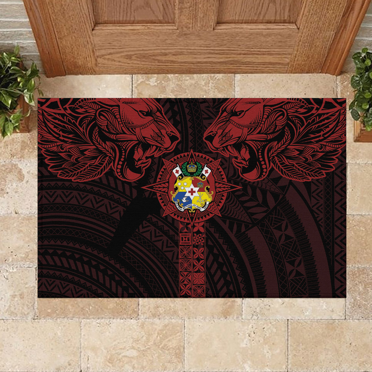 Tonga Independence Day Rubber Doormat Tongatapu Lion Ngatu Motifs Black Ver. LT7 - Polynesian Pride