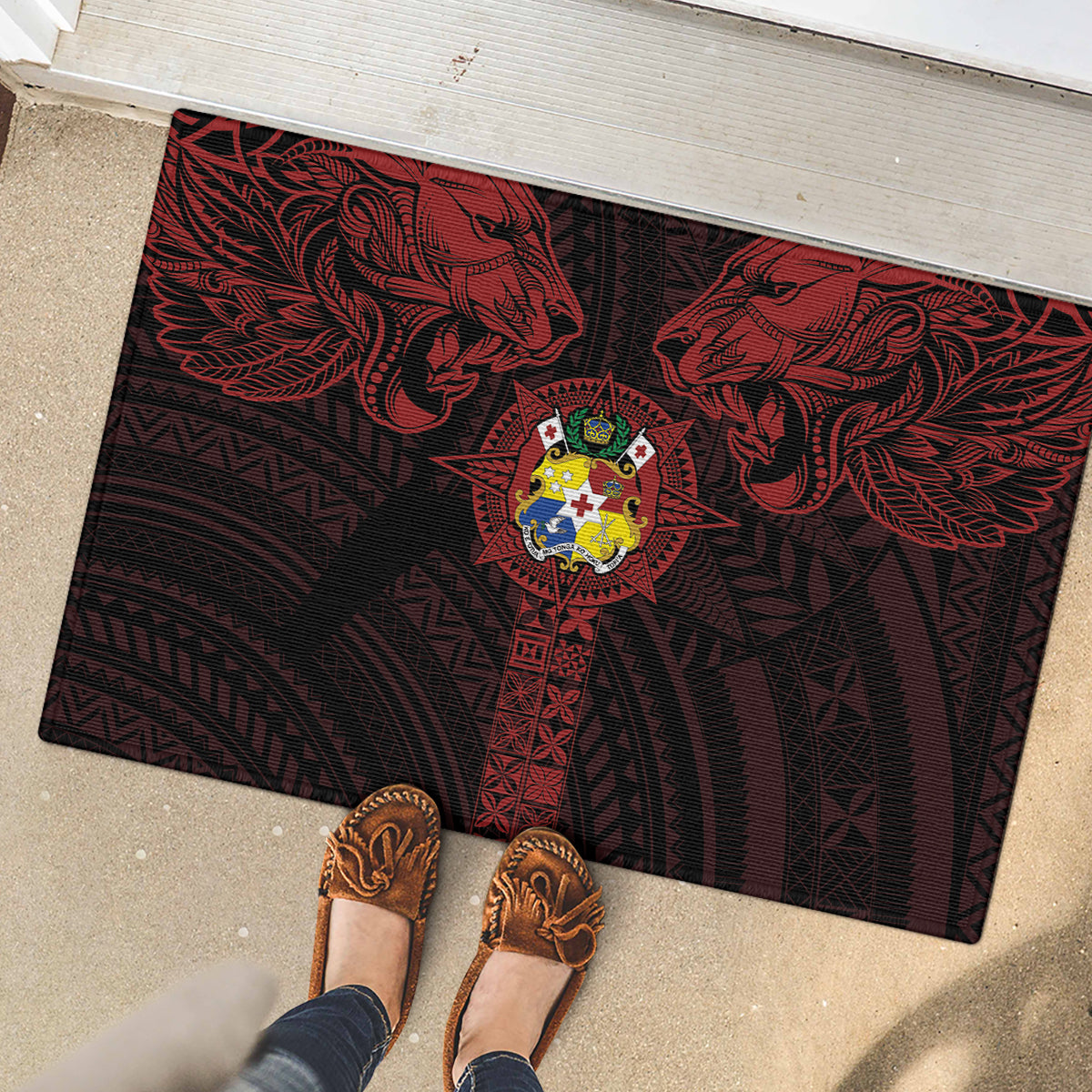 Tonga Independence Day Rubber Doormat Tongatapu Lion Ngatu Motifs Black Ver. LT7 - Polynesian Pride